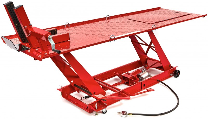 HBM 450 kg Motorheftafel Hydraulisch en Pneumatisch, Verrijdbaar, Luxe Voorwielklem, Rood