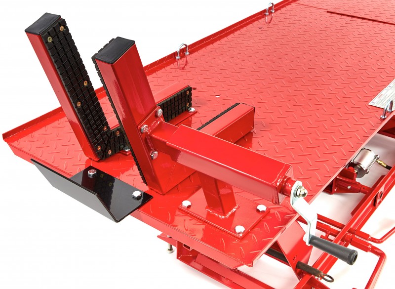 HBM 450 kg Motorheftafel Hydraulisch en Pneumatisch, Verrijdbaar, Luxe Voorwielklem, Rood