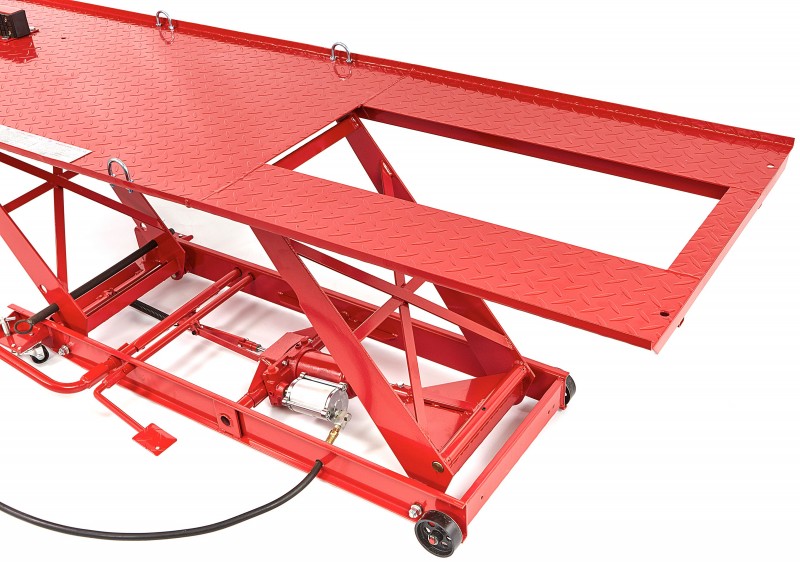 HBM 450 kg Motorheftafel Hydraulisch en Pneumatisch, Verrijdbaar, Luxe Voorwielklem, Rood