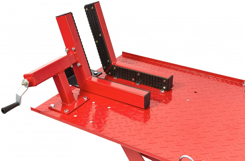 HBM 450 kg Motorheftafel Hydraulisch en Pneumatisch, Verrijdbaar, Luxe Voorwielklem, Rood