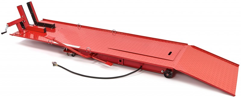 HBM 450 kg Motorheftafel Hydraulisch en Pneumatisch, Verrijdbaar, Luxe Voorwielklem, Rood