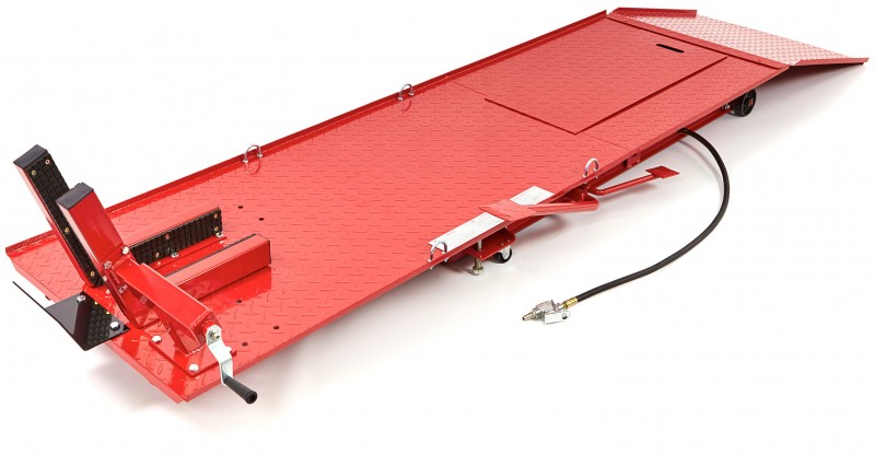 HBM 450 kg Motorheftafel Hydraulisch en Pneumatisch, Verrijdbaar, Luxe Voorwielklem, Rood