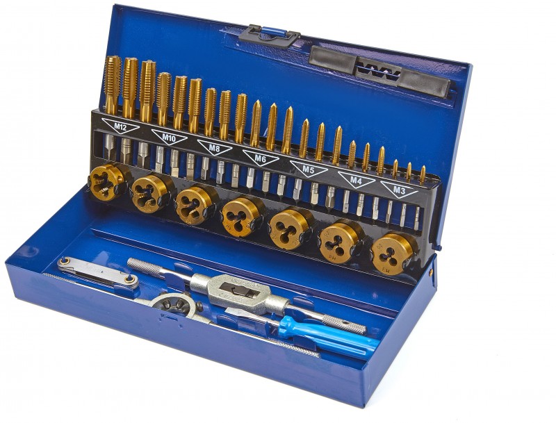 HBM 32-delige HSS TIN tap- en snijset M3-12 metrisch met opbergkoffer