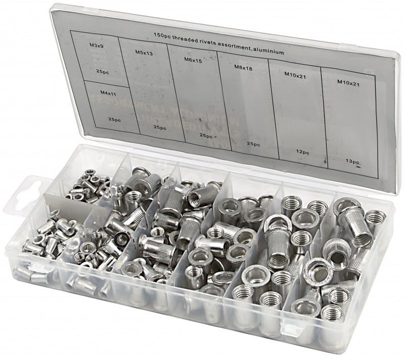 HBM Blindklinkmoeren Assortiment 150 Delig Aluminium 260 g HBM Blindklinkmoeren Assortiment 150 Delig Aluminium 260 g