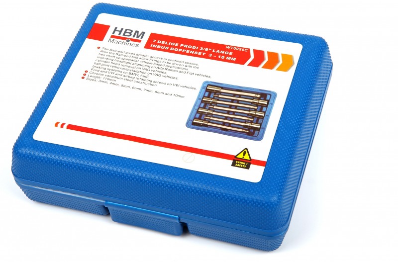 HBM 7-delige 3/8 inch lange inbus doppenset 3–10 mm met kogelkop