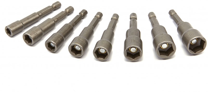 HBM 8-delige magnetische dopsleutelset met HEX-opname, chromevanadium
