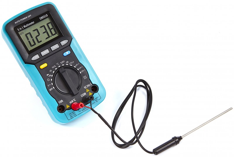 HBM 5-in-1 digitale multimeter met ampère, volt, weerstand, capaciteit, hertz, temperatuur en vochtigheid HBM 5-in-1 digitale multimeter met ampère, volt, weerstand, capaciteit, hertz, temperatuur en vochtigheid