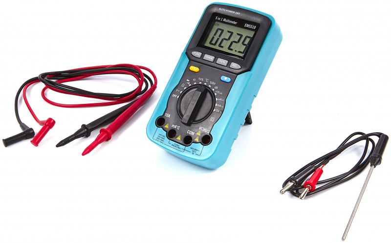 HBM 5-in-1 digitale multimeter met ampère, volt, weerstand, capaciteit, hertz, temperatuur en vochtigheid HBM 5-in-1 digitale multimeter met ampère, volt, weerstand, capaciteit, hertz, temperatuur en vochtigheid
