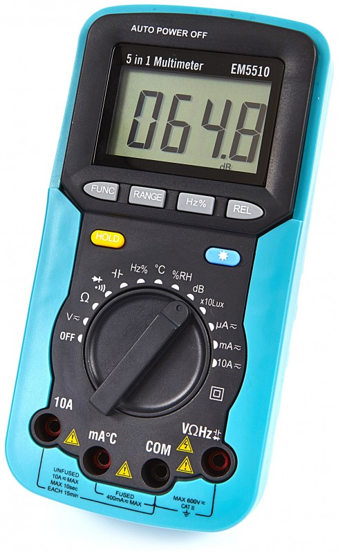 HBM 5-in-1 digitale multimeter met ampère, volt, weerstand, capaciteit, hertz, temperatuur en vochtigheid HBM 5-in-1 digitale multimeter met ampère, volt, weerstand, capaciteit, hertz, temperatuur en vochtigheid
