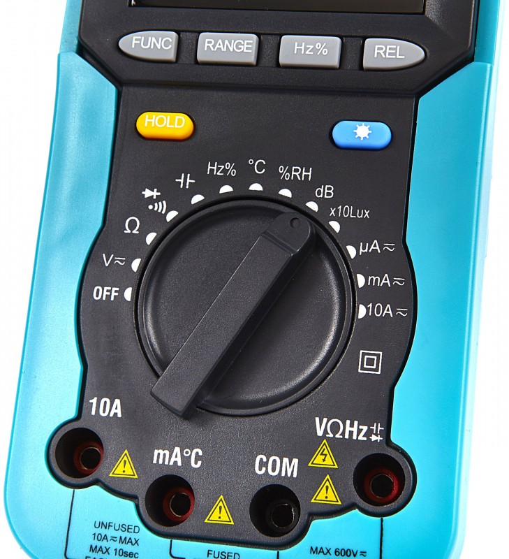 HBM 5-in-1 digitale multimeter met ampère, volt, weerstand, capaciteit, hertz, temperatuur en vochtigheid HBM 5-in-1 digitale multimeter met ampère, volt, weerstand, capaciteit, hertz, temperatuur en vochtigheid