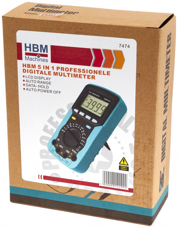 HBM 5-in-1 digitale multimeter met ampère, volt, weerstand, capaciteit, hertz, temperatuur en vochtigheid HBM 5-in-1 digitale multimeter met ampère, volt, weerstand, capaciteit, hertz, temperatuur en vochtigheid