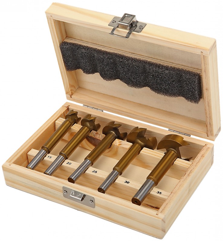 HBM 5-delige scharnierborenset / Forstnerborenset 15 t/m 35 mm voor hout