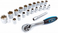 HBM 1/2 inch professionele ratel met 19 doppen en verlengstuk