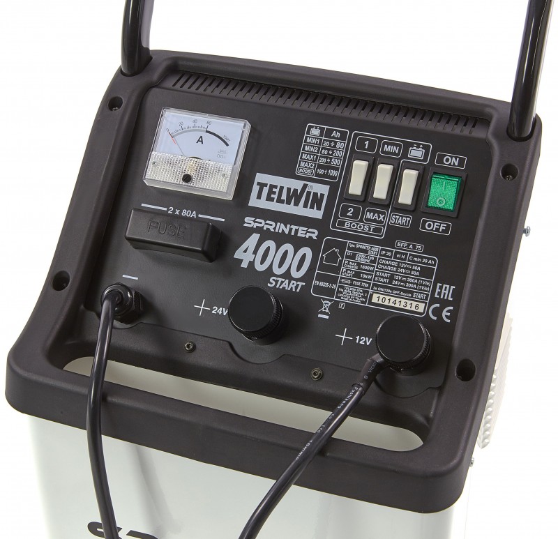 Telwin Sprinter 4000 Start 230V Acculader 12-24V Verrijdbaar 400Ah 75A
Telwin Sprinter 4000 Start 230V Acculader 12-24V Verrijdbaar 400Ah 75A