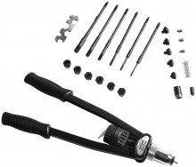 HBM Blindklinkmoertang en Popnageltang Model 2 met 4 mondstukjes, opbergkoffer, voor popnagels 3,2-6,4 mm en blindklinkmoeren M3 HBM Blindklinkmoertang en Popnageltang Model 2 met 4 mondstukjes, opbergkoffer, voor popnagels 3,2-6,4 mm en blindklinkmoeren M3