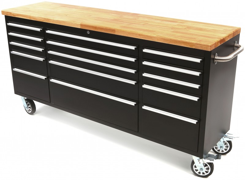 HBM Profi Gereedschapswagen Werkbank met Houten Blad 182 cm - Zwart, Verrijdbaar, 15 Laden, 700 kg
