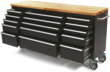 HBM Profi Gereedschapswagen Werkbank met Houten Blad 182 cm - Zwart, Verrijdbaar, 15 Laden, 700 kg
