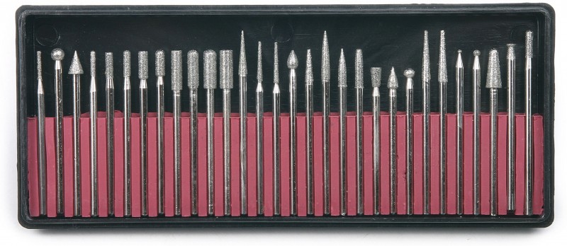 HBM 30-delige Diamanten Stiftfrezenset 3 mm Double Cut voor Keramiek, Glas, Natuursteen en Tegel