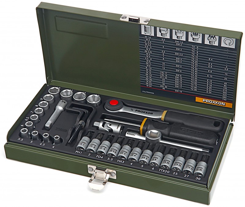 Proxxon 23080 36-delige 1/4 inch doppenset dopsleutelset Proxxon 23080 36-delige 1/4 inch doppenset dopsleutelset