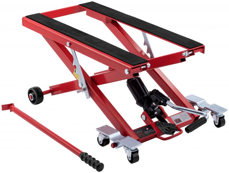 HBM universele verrijdbare motorlift rood, draagvermogen 500 kg, plateau 68 x 37 cm, 4 hoogtes