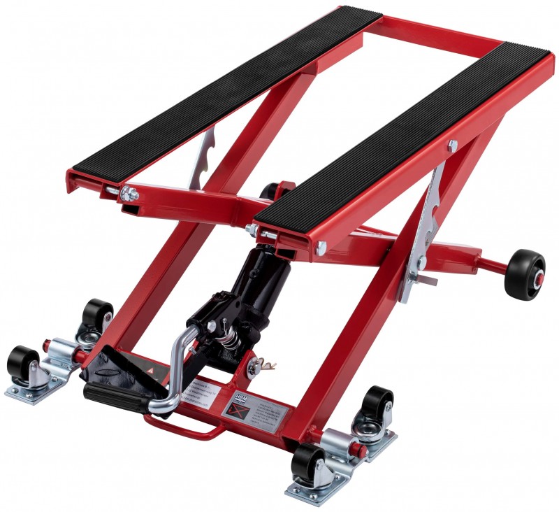 HBM universele verrijdbare motorlift rood, draagvermogen 500 kg, plateau 68 x 37 cm, 4 hoogtes