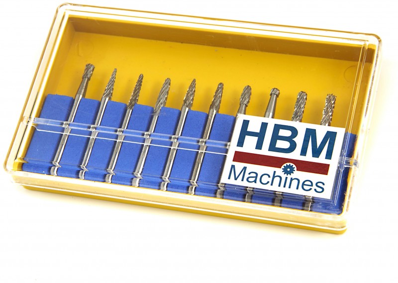 HBM 10-delige HM Frezenset 3 mm Opname voor Aluminium, Metaal en Staal HBM 10-delige HM Frezenset 3 mm Opname voor Aluminium, Metaal en Staal