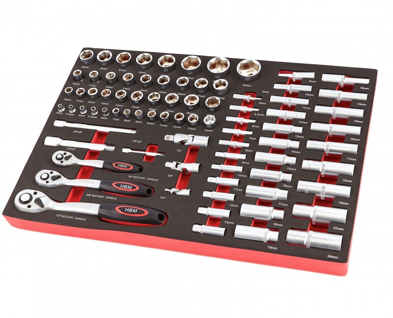 HBM 80-delige doppenset 1/4, 3/8 en 1/2 inch foam inlay
