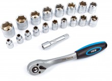 HBM 3/8 inch professionele ratel met 18 doppen en verlengstuk
