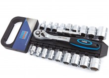 HBM 3/8 inch professionele ratel met 18 doppen en verlengstuk

