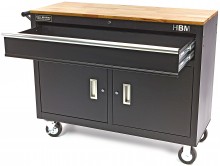 HBM profi verrijdbare gereedschapswagen werkbank 117 cm zwart met slot en werkblad