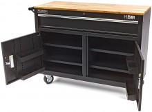 HBM profi verrijdbare gereedschapswagen werkbank 117 cm zwart met slot en werkblad