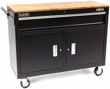 HBM profi verrijdbare gereedschapswagen werkbank 117 cm zwart met slot en werkblad