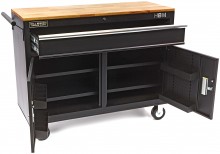 HBM profi verrijdbare gereedschapswagen werkbank 117 cm zwart met slot en werkblad