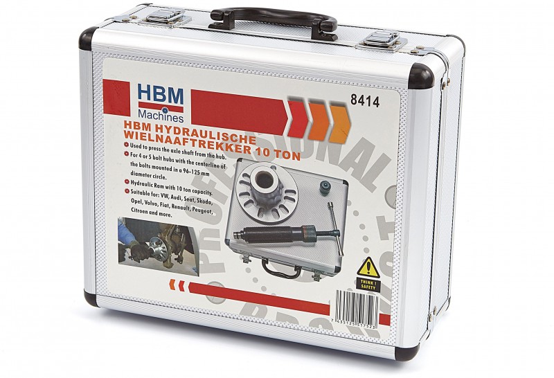 HBM Hydraulische Wielnaaftrekker 10 Ton met Opbergkoffer
