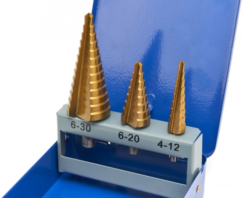 HBM 3-delige HSS TiN gecoate trapboor set voor metaal HBM 3-delige HSS TiN gecoate trapboor set voor metaal