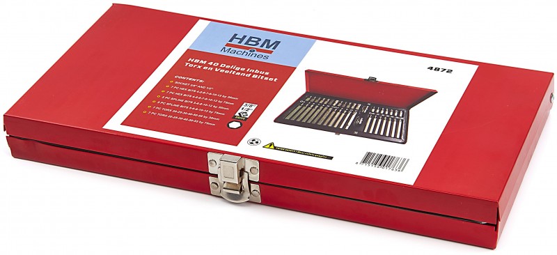 HBM 40-delt Inbus-, Torx- og Veeltand bitssæt med bitholder og opbevaringskuffert.