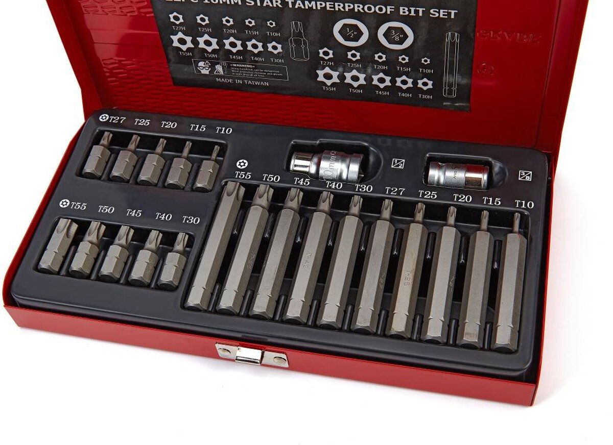 AOK 22 piece impact resistant professional torx bit set with 3/8 ”and ½” adapter