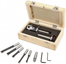 HBM 50 mm MC2 Kotterkop met 5 HM beitels, flycutter, opname 12 mm, millimeterschaal en houten koffer