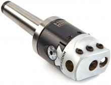 HBM 50 mm MC2 Kotterkop met 5 HM beitels, flycutter, opname 12 mm, millimeterschaal en houten koffer