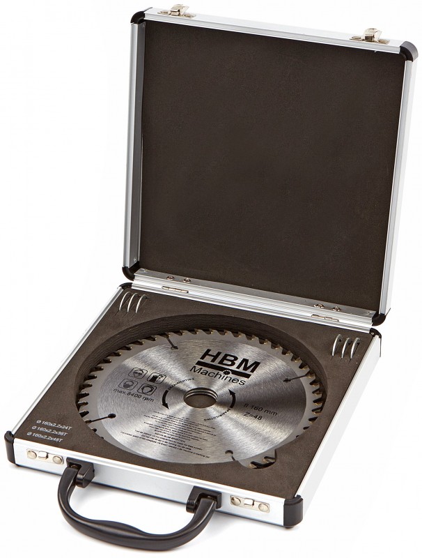 HBM 160 mm 3-delt profi cirkelsavklinger sæt til dyksav, 24/36/48 tænder, 2,2 mm, med kuffert.