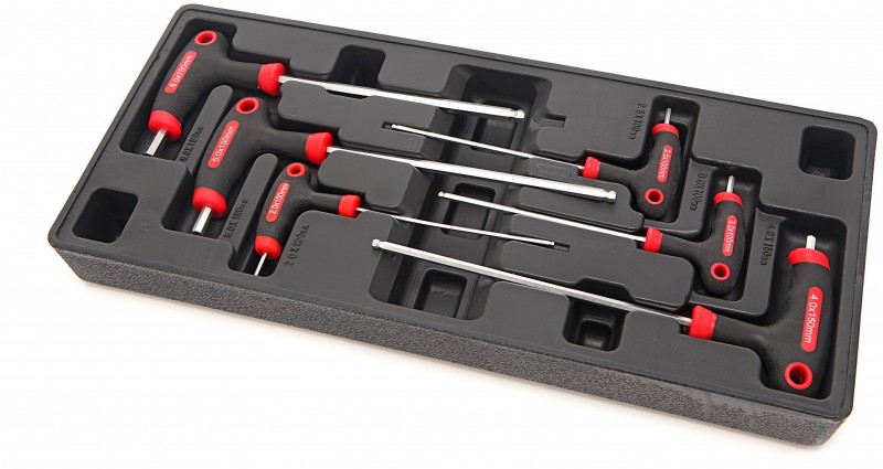 HBM 7-delige T-greep inbusset inlay voor gereedschapswagen, gevuld, 385 x 195 x 40 mm