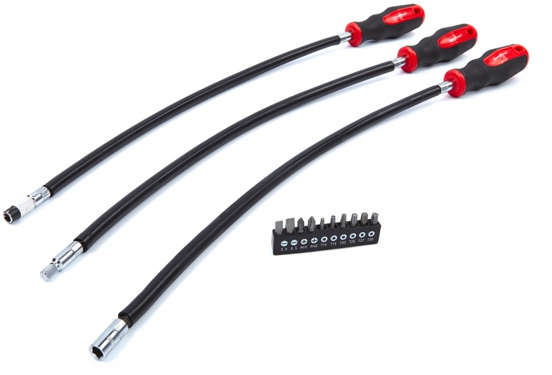 HBM 3-delige lange flexibele schroevendraaierset Sleufkop, Philips en Torx