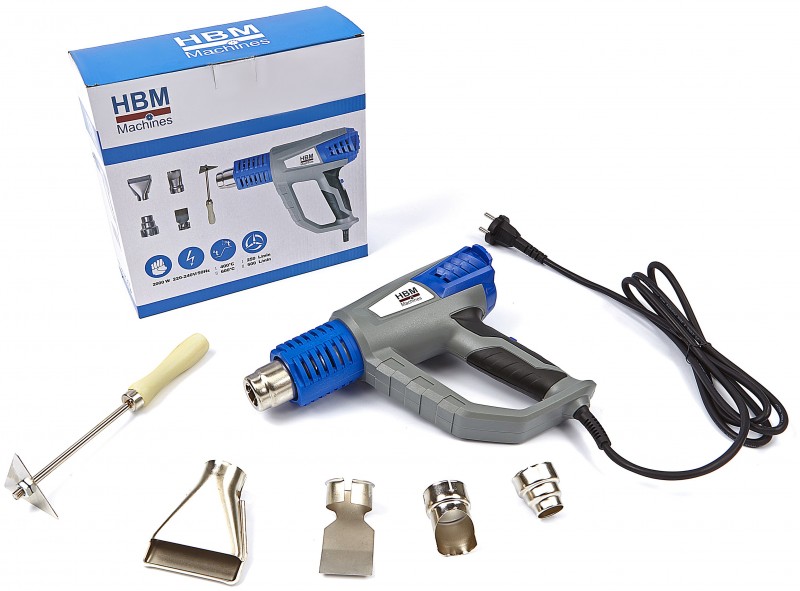 HBM Verstelbaar Heteluchtpistool Deluxe 2000W 230V 500 l/min Incl. 6 Accessoires