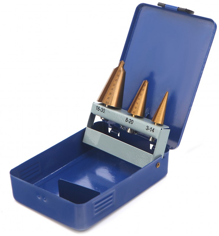 HBM 3-delige Conische Trapboorset met Tin Coating voor Dun Plaatmateriaal en Hout HBM 3-delige Conische Trapboorset met Tin Coating voor Dun Plaatmateriaal en Hout