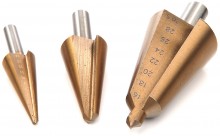 HBM 3-delige Conische Trapboorset met Tin Coating voor Dun Plaatmateriaal en Hout HBM 3-delige Conische Trapboorset met Tin Coating voor Dun Plaatmateriaal en Hout