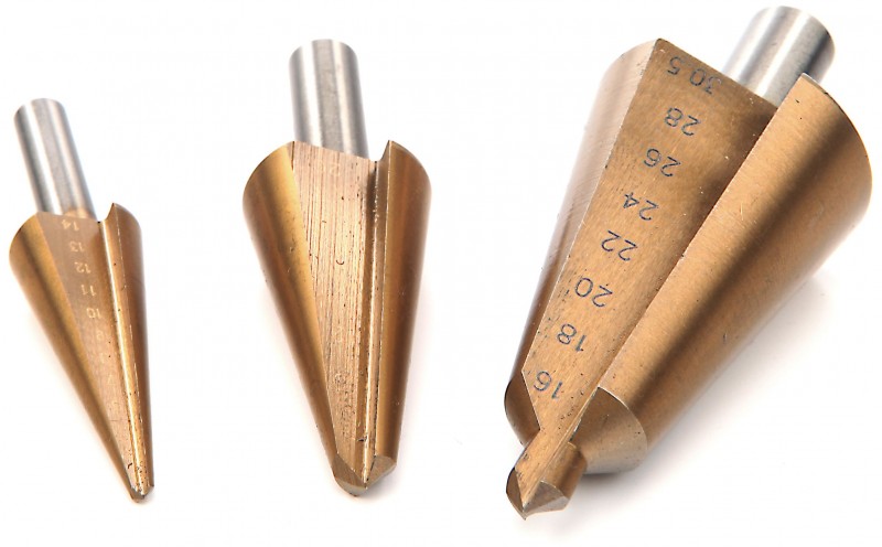 HBM 3-delige Conische Trapboorset met Tin Coating voor Dun Plaatmateriaal en Hout HBM 3-delige Conische Trapboorset met Tin Coating voor Dun Plaatmateriaal en Hout