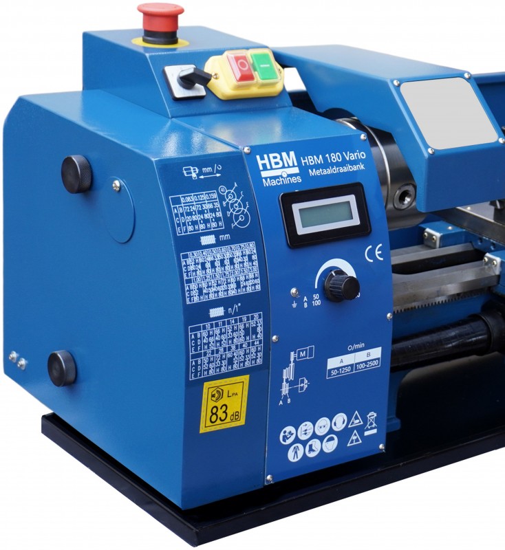 HBM mini metaaldraaibank 180 x 300 vario, 600W, 230V, draaidiameter 180 mm, afstand tussen centers 300 mm HBM mini metaaldraaibank 180 x 300 vario, 600W, 230V, draaidiameter 180 mm, afstand tussen centers 300 mm