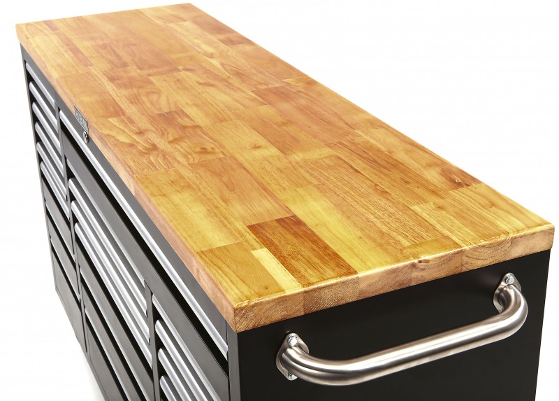 HBM verrijdbare gereedschapswagen met houten werkblad 146 cm zwart 20 laden 750 kg