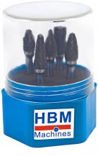HBM volhardmetalen frezenset 5-delig, 6 mm opname, eindmolen voor aluminium, messing, koper, metaal, rvs en staal
