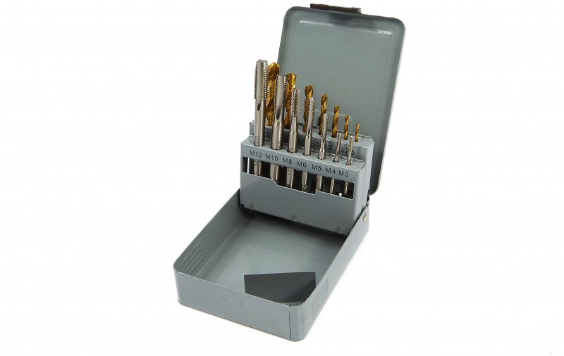 HBM 7-delige tin gecoate machinetapset M3-12 inclusief boren